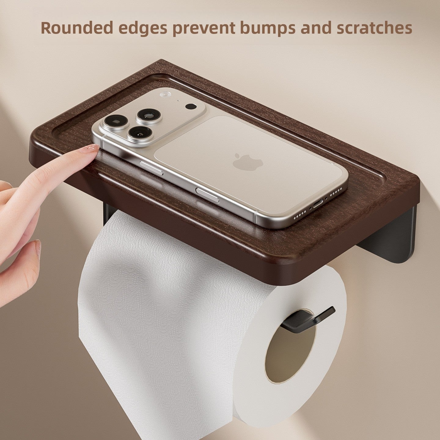 Walnut Wood Grain Bathroom Paper Towel Holder Wall Mount Storage Rack