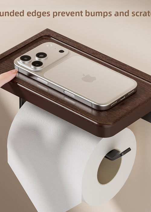 Walnut Wood Grain Bathroom Paper Towel Holder Wall Mount Storage Rack
