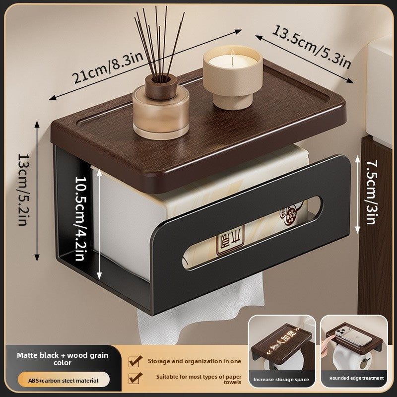 Walnut Wood Grain Bathroom Paper Towel Holder Wall Mount Storage Rack